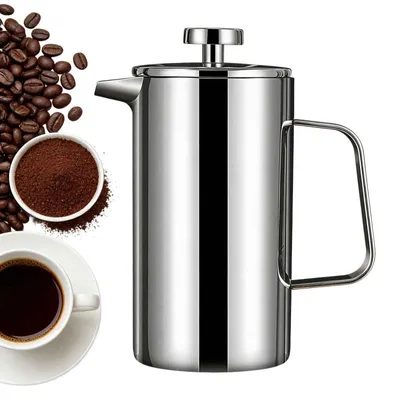 Zdjęcie produktu dla Zimilo French Press ze stali nierdzewnej 304, dwuścienna, z 3-stopniowym systemem filtrowania, pojemność 350 ml, odporna na wysoką temperaturę, do parzenia kawy i herbaty