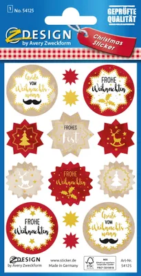 Produktbild von Weihnachtssticker Papier Weihnachtswünsche mehrfarbig 14 Aufkleber Packung mit 10 Stück