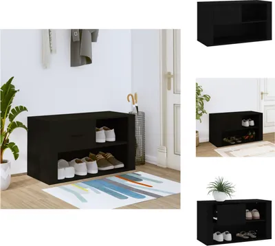 Image de vidaXL Armoire à chaussures noire 80x35x45 cm Bois composite - Étagères à chaussures & Armoires à chaussures