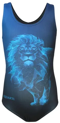 Produktbild von Aquarti Mädchen Badeanzug mit Ringerrücken Print, Farbe: Löwe Blau / Schwarz, Größe: 158