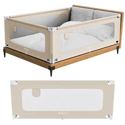 Produktbild von Tulano Cover 48 Beige | Bettgitter 180 cm Kinderbettgitter, Klappbar Matratzenhöhe von 10-28cm | 18 einstellbare Höhen Seitentasche