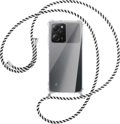 Produktbild von Handykette Backcover-Schutzhülle mit Band (Metall silberfarben) für Xiaomi Poco X5 Pro (6.67'') - schwarz/weiß gestreift