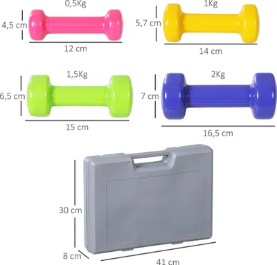 Obrázek produktu pro Sada činek HOMCOM v kufříku, přenosná, 0,5 kg/1 kg/1,5 kg/2 kg