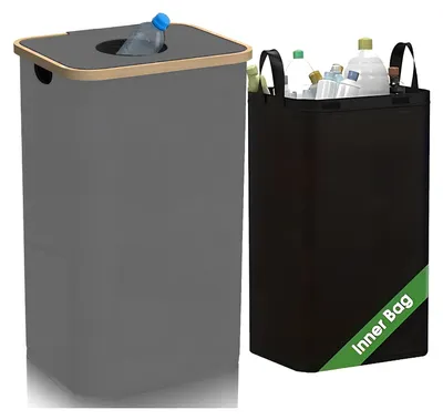 Produktbild von Flaschenaufbewahrungskorb, Recyclingbehälter, 100 Liter, mit 2 wasserdichten Deckeln und abnehmbarem Beutel für Flaschen, Gläser, Glas, Plastik, Aufkleber