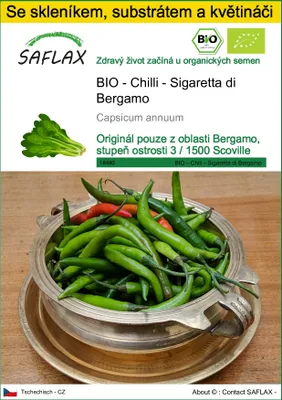 Obrázek produktu pro SAFLAX Kultivační sada - BIO - Chilli - Sigaretta di Bergamo - Capsicum annuum - 10 Semena - S mini skleníkem, pěstebním substrátem a 2 květináči
