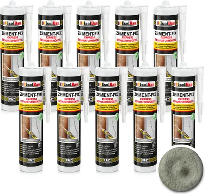 Produktbild von Isolbau Zement-Fix 10 x 300 ml Zementgrau Express Reperaturmörtel - Dichtungsmasse für Fugen & Risse im Innen- & Außenbereich, Kartusche