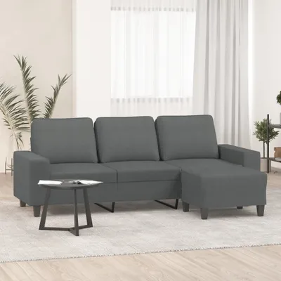 Produktbild von vidaXL 3-Sitzer-Sofa mit Hocker Dunkelgrau 180 cm Stoff