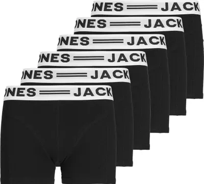Produktbild von JACK&JONES Jungen Boxershorts, 6er Pack - SENSE TRUNKS, Baumwoll-Stretch, Logobund Schwarz/Weiß 128