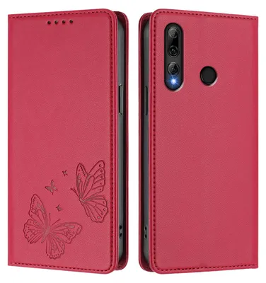 Obrázek produktu pro Kožené pouzdro pro Honor 20 Lite/Honor 10i, motýlí ražbou, peněženkové flip pouzdro se stojánkem Červená