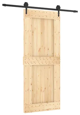 Zdjęcie produktu dla Drzwi przesuwne w kolorze naturalnym i czarnym, 85 x 210 cm, z litego drewna sosnowego