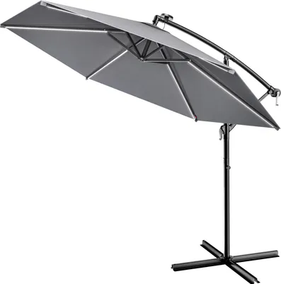 Produktbild von KINGSLEEVE® Ampelschirm LED Beleuchtung UV Schutz 80+ Solar Ständer Schutzhülle 350cm Groß Kurbel Balkon Terrasse Gartenschirm Sonnenschirm Anthrazit