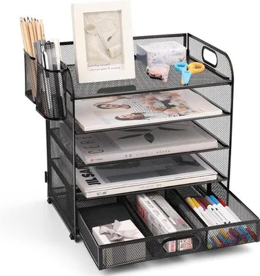 Produktbild von Famanu Büro-Organizer mit 5 Fächern und Schublade - Metallgeflecht