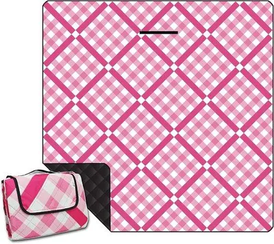 Produktbild von Famanu Picknickdecke XXL - Wasserfest, Faltbar - Rasterrosa - 200 x 200 cm