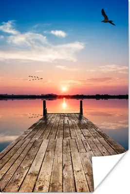 Produktbild von MuchoWow® Poster Steg - Wasser - Sonnenuntergang - Rosa - Horizont 120x180 cm - Kunstposter
