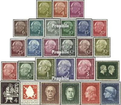 Produktbild von Briefmarken BRD (BR.Deutschland) 1954 Mi 177-203 (kompl.Ausg.) Jahrgang 1954 komplett in den Hauptnummern postfrisch Bundespräsident Heuss (I)