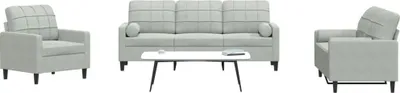 Produktbild von Design 3-tlg. Sofagarnitur mit Kissen und Nackenrollen Hellgrau Samt, Schlafsofas 2024 Neu