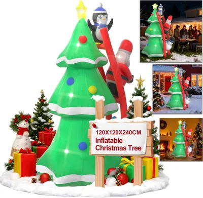 Produktbild von LARS360 240cm XXL Aufblasbarer Weihnachtsbaum mit LED, Schneemann & Weihnachtsmann – Festliche Aufblasbare Deko für Innen & Außen