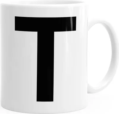 Produktbild von Kaffee-Tasse Buchstaben Buchstabe Arial Bold glänzend Kaffeetasse Teetasse Keramiktasse MoonWorks® T weiß unisize