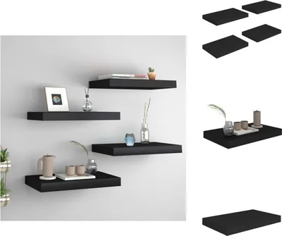 Image de vidaXL Étagères flottantes 4 pcs. noir 40x23x3,8 cm MDF - Étagères murales