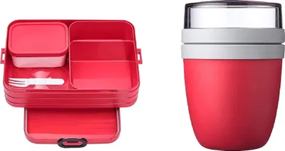 Produktbild von Mepal 2-tlg. Lunch to go Set – Lunchbox Take A break Large mit Lunchpot – praktischer Müslibecher – Brotdose mit Fächern, geeignet für bis zu 8 Butterbrote - Nordic Red