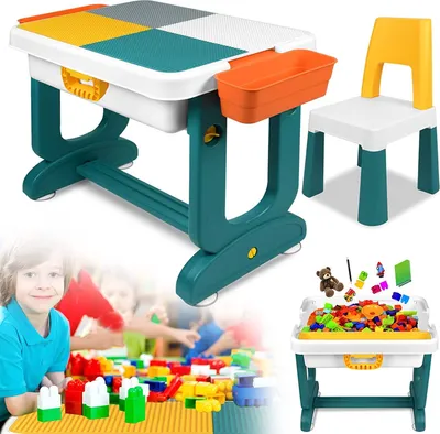 Produktbild von YARDIN 5-in-1 Kindertisch mit Stühle Set Kinder Tisch Stuhl Bausteine Spieltisch mit 1 Stuhl Doppelseitiger Tischplatte Multifunktionaler Aktivitätstisch mit Stauraum für Kinder zum Lernen Lernspiele