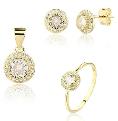 Immagine prodotto di Set di gioielli placcato oro con zirconi, modello SVLS0127SJ6GO (anello, ciondolo, orecchini). Lunghezza: 60 mm