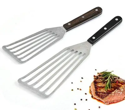Obrázok produktu pre Ibenzoa® Nerezové varešky, 2-dielna sada s drevenou rukoväťou – 31,8 cm a 27,9 cm, nerezové, vhodné do umývačky riadu, pre grilovanie a kuchyňu