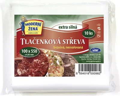 A package of sausage casings with product information and images of prepared food.
