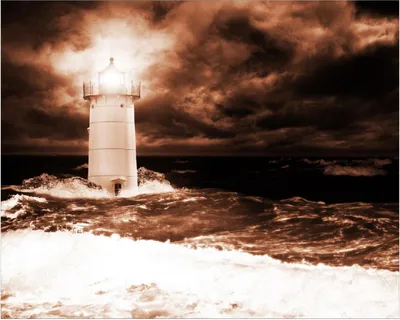 Produktbild von Wallario Poster - Abstrakter Leuchtturm im Wasser bei stürmischer See, Kunstdruck Größe: 40 x 50 cm