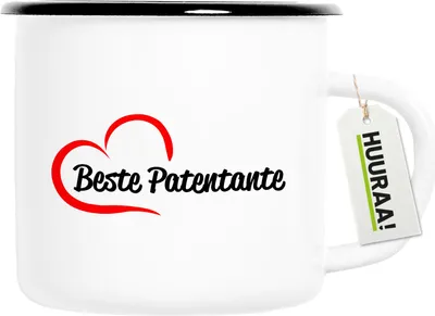 Produktbild von Huuraa Emaille Tasse Beste Patentante Herz 300ml Vintage Campingbecher Geschenkidee