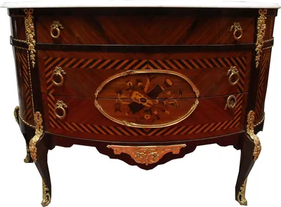 Image de Français antique style commode marqueterie brune avec plateau en marbre blanc - Meubles baroques