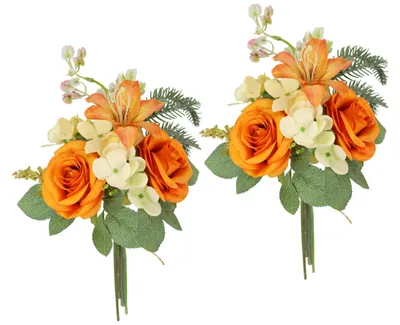 Kunstblumenstrauß Rosen Lilien Hortensien 35 cm, 2er-Set
