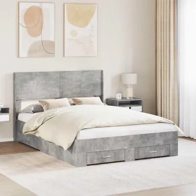 Productafbeelding van Maison Exclusive - Bedframe met opbergruimte en hoofdeinde, betonkleur, 140 x 190 cm