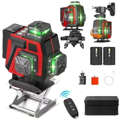 Immagine prodotto di Livella laser - Laser a 16 linee - Autolivellante a 360° in orizzontale e in verticale - Raggio verde - Telecomando - Senza treppiede - Custodia in tessuto