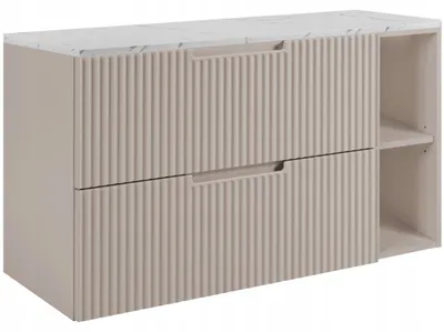Produktbild von RODAN | Waschbeckenunterschrank 100 cm - Kaschmir - beiges Regal - Hängender Waschtisch - Soft-Close - Arbeitsplatte in Weißmarmoroptik