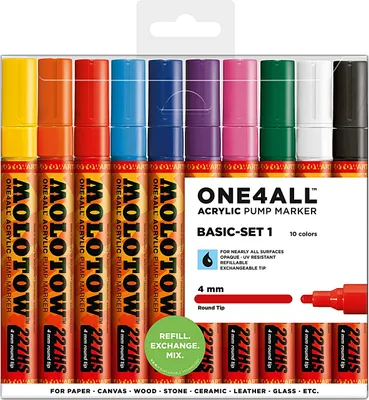 Produktbild von Molotow Acrylmarker ONE4ALL ACRYLIC 227HS 10er Etui, 4mm, Basic Set 1