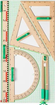 Produktbild von Wissner Wandtafelzeichengerätesatz magnetisch, Gerätetafel inkl. mit Dezimeterlineal, Winkelmesser, Zirkel, Zeigestock, Rechter und Spitzer Winkel