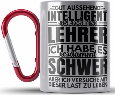 Produktbild von Trendation - Lustiger Spruch Lehrer Edelstahl Tasse Karabiner Geschenk Abschied Abschiedsheschenk Lehrer Abi Abitur Spruch (Rot)