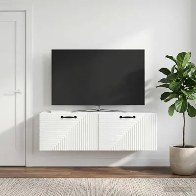 Zdjęcie produktu dla Maison Exclusive – wisząca szafka pod telewizor, biała, z połyskiem, 98 x 31 x 30 cm