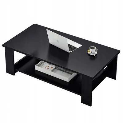 Image de Table basse moderne avec étagère, 100 cm, style loft, noire