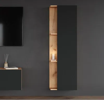 Produktbild von Planetmöbel Seitenschrank 40 cm Gold Eiche / Anthrazit, Wohnzimmer, Flur, Gaderobe, Badezimmer