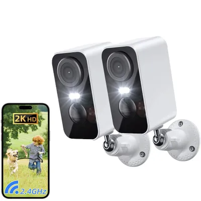 Obrázek produktu pro Dohledová kamera s barevným nočním viděním, detekcí pohybu, obousměrným zvukem, 2,4 GHz WLAN, 3MP HD pro venkovní/vnitřní použití, sada 2 kusů