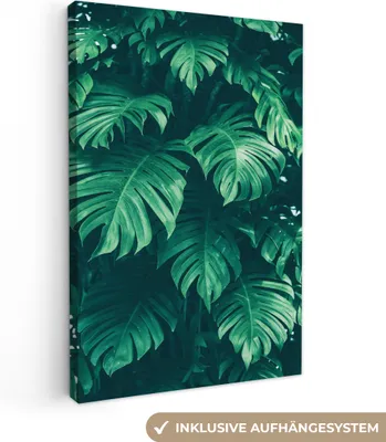 Produktbild von MuchoWow® - Leinwandbilder - Monstera - Blätter - Pflanzen - Dschungel - Natur, Wandbild, Wanddeko Bilder Wohnzimmer, 60x90 cm