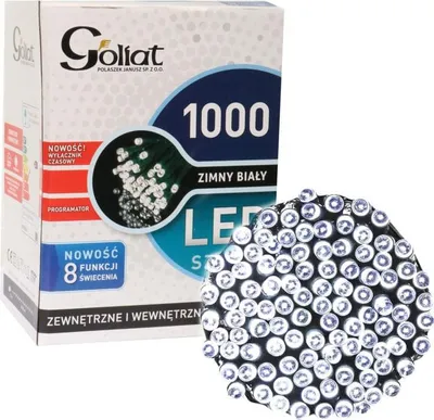 Zdjęcie produktu dla Zewnętrzne Lampki Choinkowe 1000 LED z Programatorem i Timerem, Kolor Zimny Biały, Zasilanie Sieciowe, Długość 49.95 m