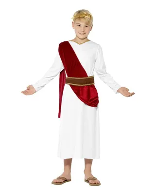 Produktbild von Caesar Kinderkostüm Römer Toga mit Lorbeerkranz & Gürtel für Jungen Fasching Karneval Halloween Antike Motto Party Kinder Größe: L