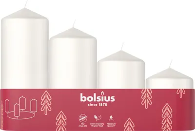 Produktbild von Bolsius Stumpenkerzen 4er Tray abgestuft Ø 4,8 cm wolkiges weiß
