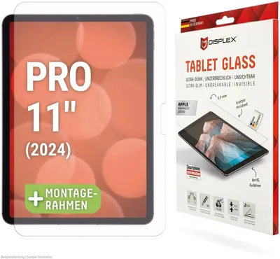 Produktbild von Displex Tablet Glass (9H) für Apple iPad Pro 11'' (2025/2024), Eco-Montagerahmen L-Form, unzerbrechlich, Klare Bildschirmschutzfolie, 27,9 cm (11"), 9H, 1 Stück(e)