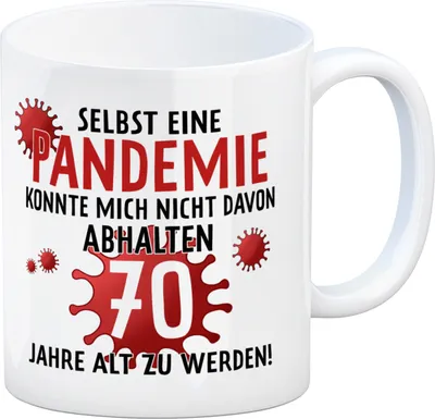 Produktbild von Witziger Kaffeebecher für den 70. Geburtstag mit Motiv: Pandemie