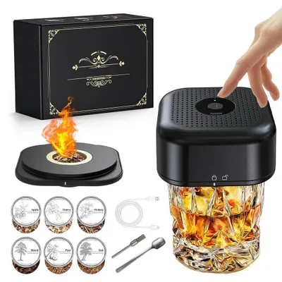 Produktbild von Elektrischer Cocktail Smoker, Altmodisch Whisky Smoker mit 6 Holzchips, USB-C wiederaufladbar flammenfreies für Bourbon Whiskey, Bier, Wein, für Papa