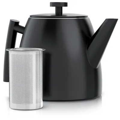 Produktbild von Arendo Teekanne mit Sieb, Teebereiter Edelstahl für losen Tee, Teefilter, Teesieb, 1l, Isolierkanne, Siebeinsatz Edelstahl, 1000ml, Doppelwandige Thermisolierung, spülmaschinengeeignet